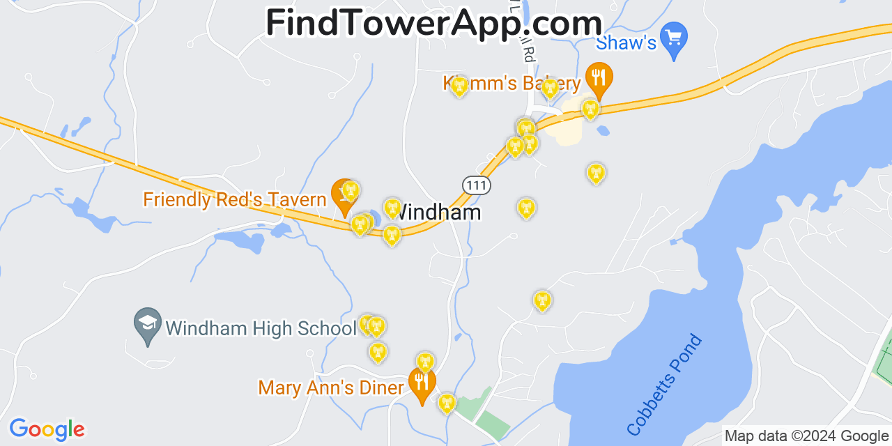 AT&T 4G/5G cell tower coverage map Windham, New Hampshire