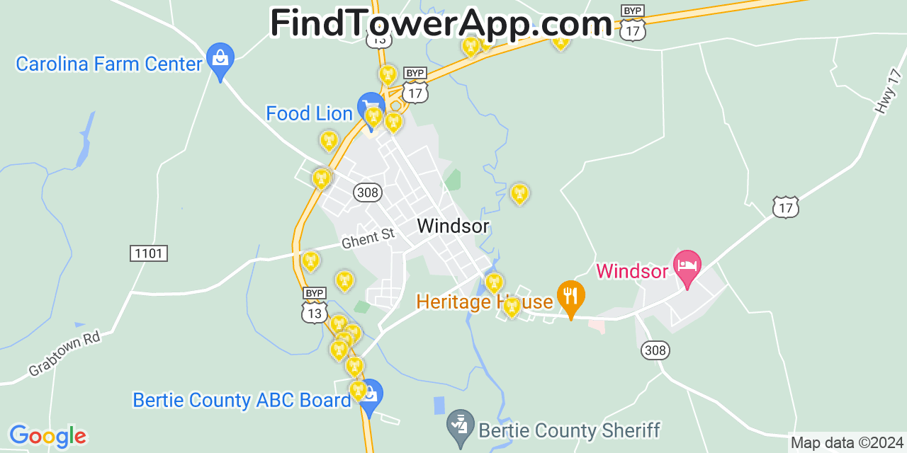 AT&T 4G/5G cell tower coverage map Windsor, North Carolina