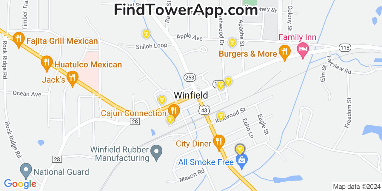 AT&T 4G/5G cell tower coverage map Winfield, Alabama