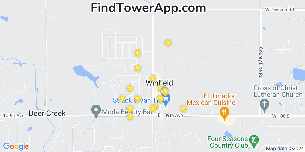 AT&T 4G/5G cell tower coverage map Winfield, Indiana