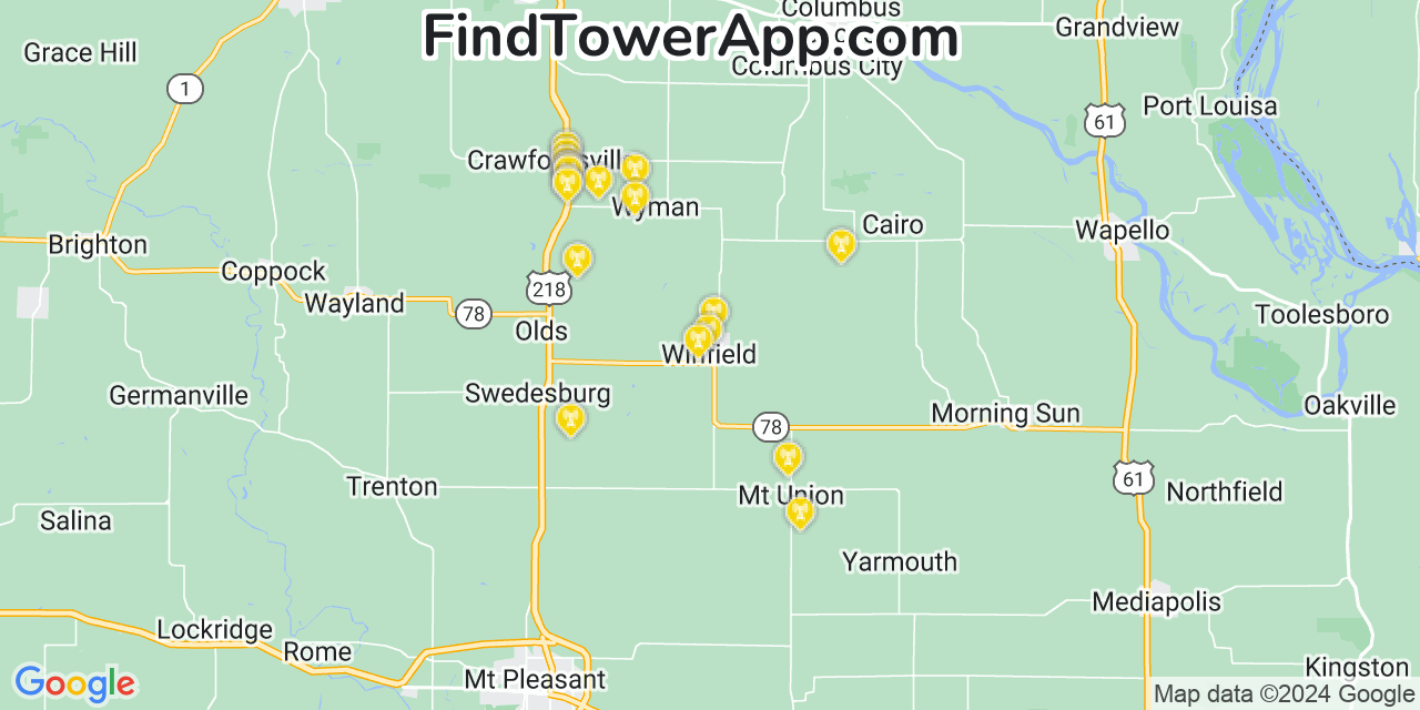 AT&T 4G/5G cell tower coverage map Winfield, Iowa