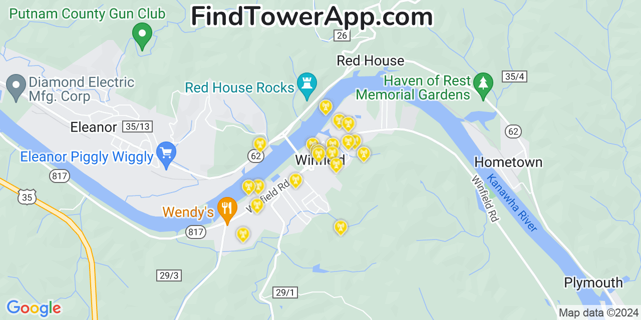 AT&T 4G/5G cell tower coverage map Winfield, West Virginia