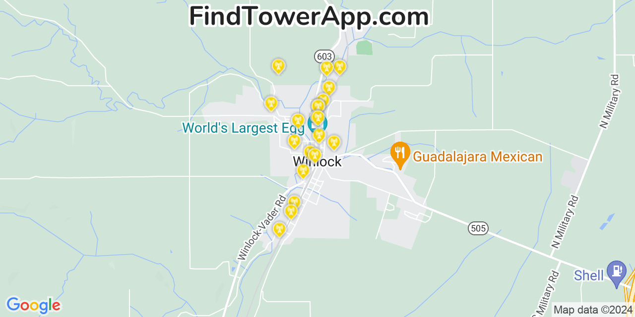AT&T 4G/5G cell tower coverage map Winlock, Washington