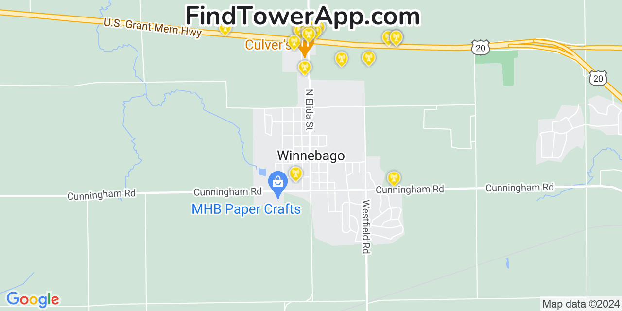 Verizon 4G/5G cell tower coverage map Winnebago, Illinois