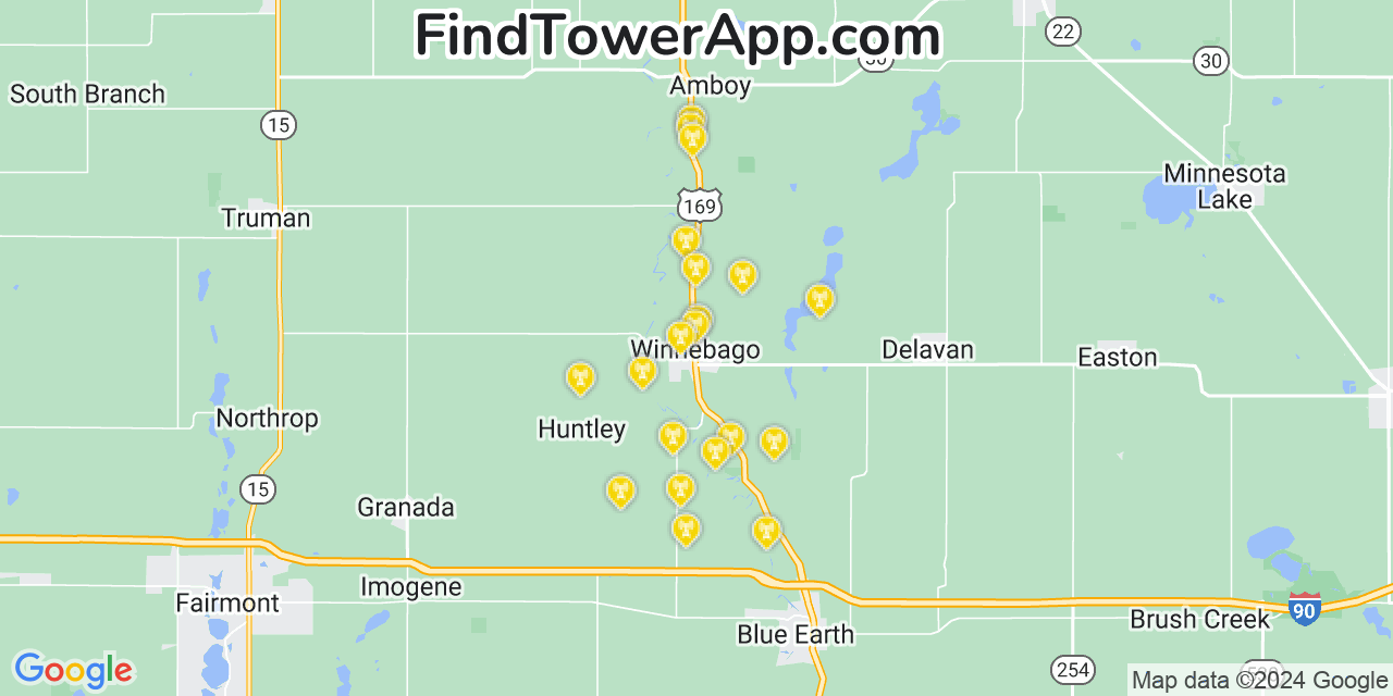 AT&T 4G/5G cell tower coverage map Winnebago, Minnesota