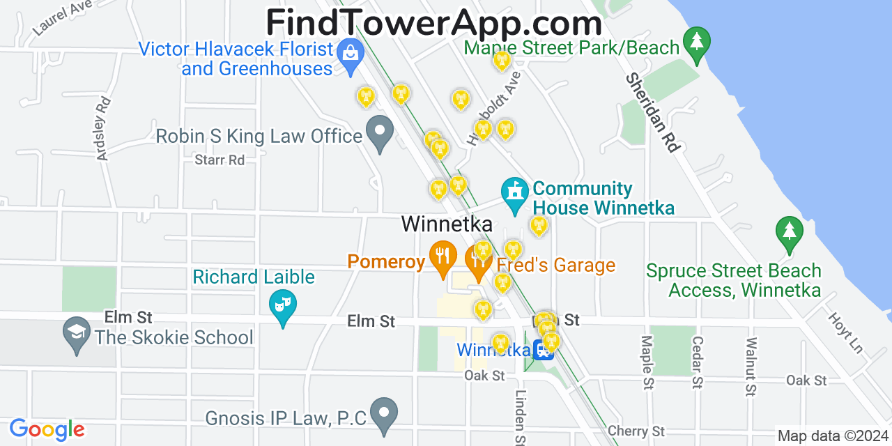 AT&T 4G/5G cell tower coverage map Winnetka, Illinois