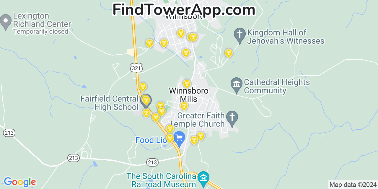 T-Mobile 4G/5G cell tower coverage map Winnsboro Mills, South Carolina