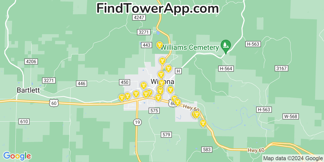 Verizon 4G/5G cell tower coverage map Winona, Missouri
