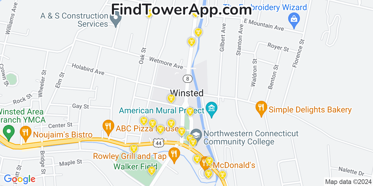 AT&T 4G/5G cell tower coverage map Winsted, Connecticut
