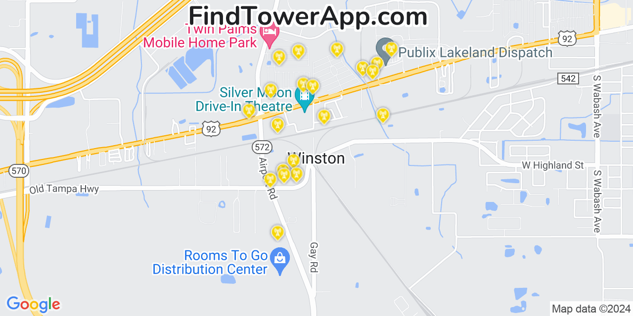 AT&T 4G/5G cell tower coverage map Winston, Florida
