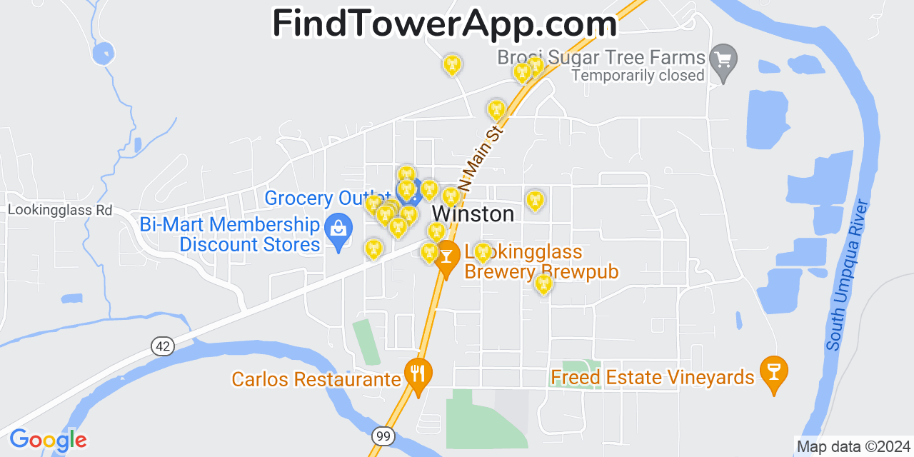 AT&T 4G/5G cell tower coverage map Winston, Oregon