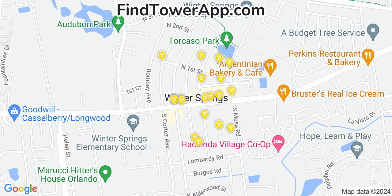 AT&T 4G/5G cell tower coverage map Winter Springs, Florida