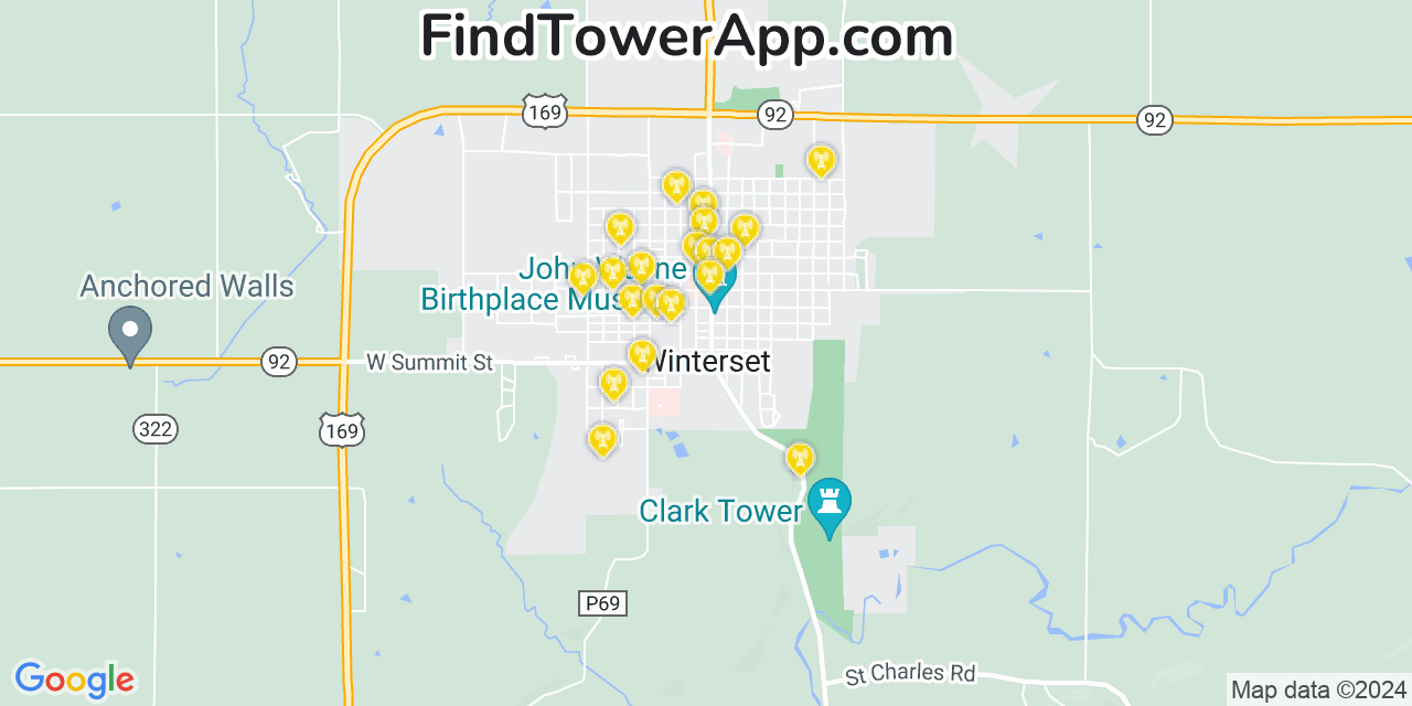 AT&T 4G/5G cell tower coverage map Winterset, Iowa