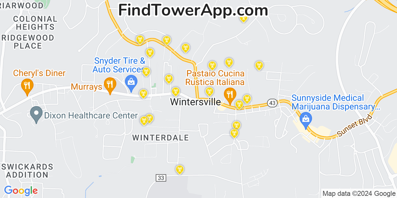AT&T 4G/5G cell tower coverage map Wintersville, Ohio