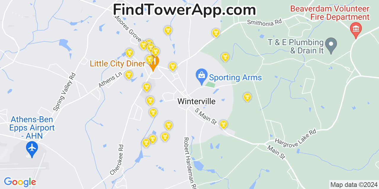 AT&T 4G/5G cell tower coverage map Winterville, Georgia