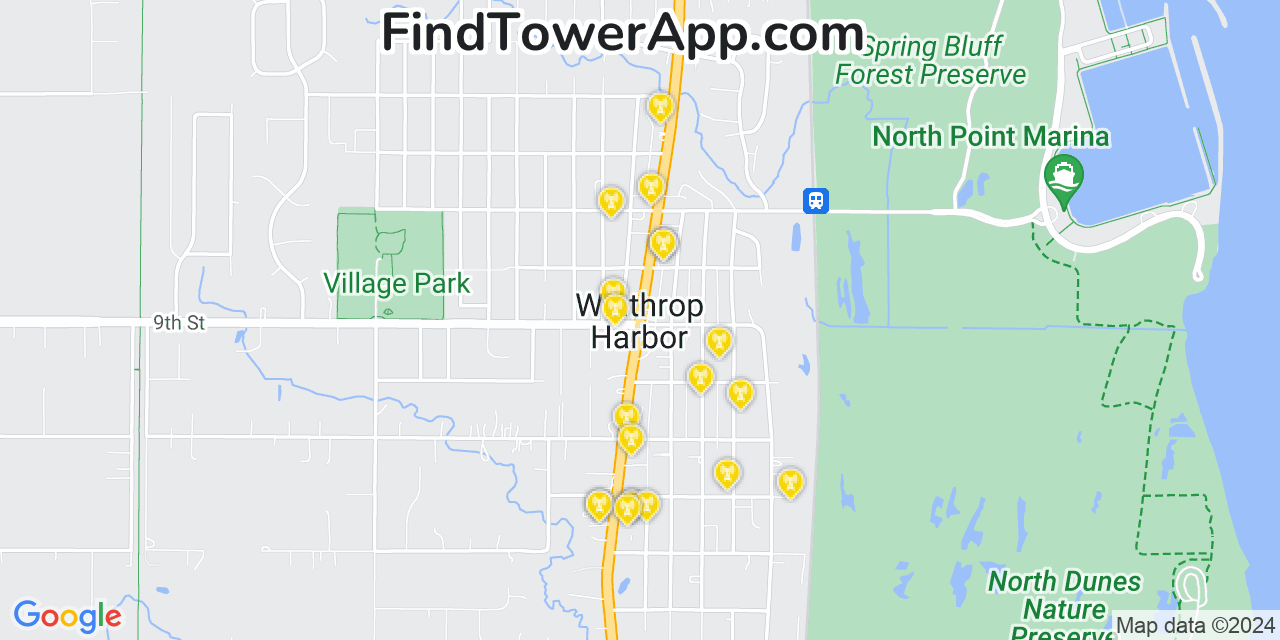 AT&T 4G/5G cell tower coverage map Winthrop Harbor, Illinois