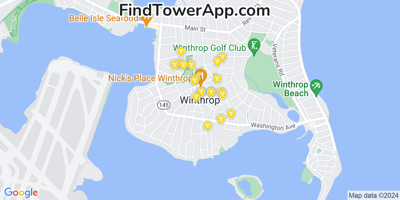 AT&T 4G/5G cell tower coverage map Winthrop, Massachusetts