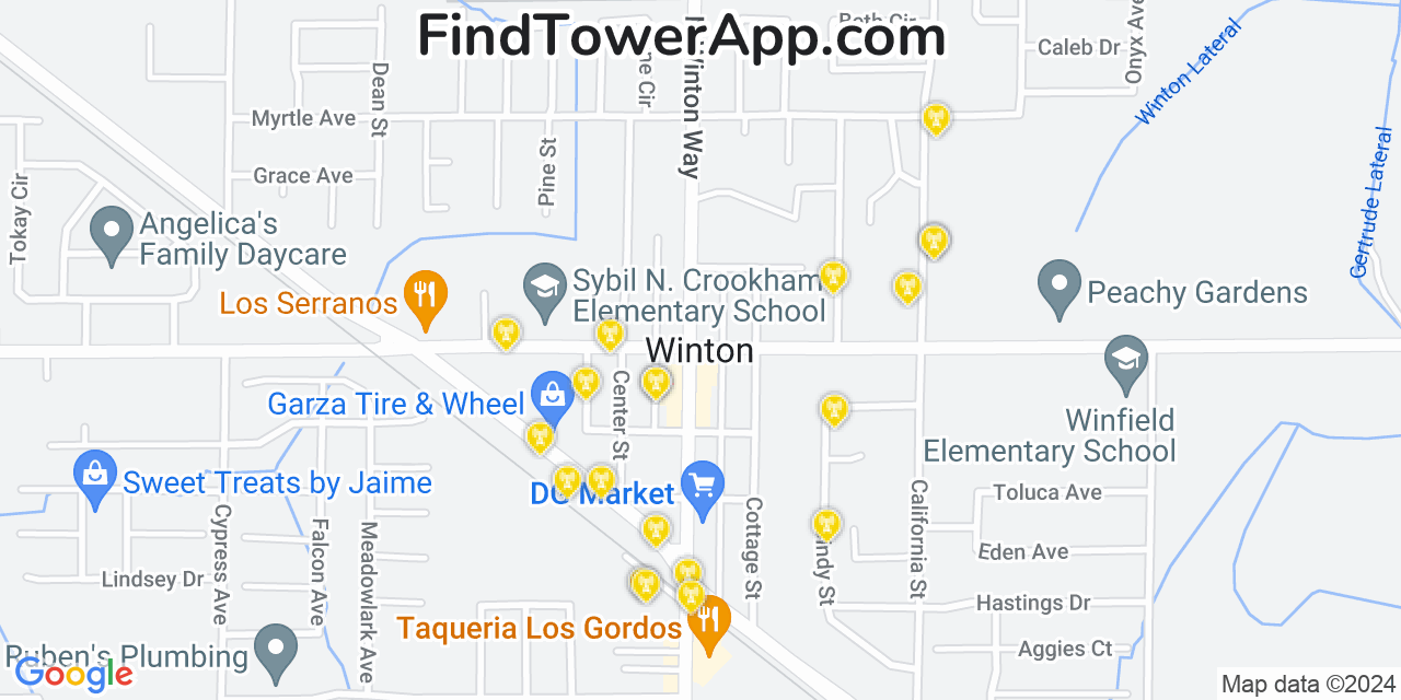AT&T 4G/5G cell tower coverage map Winton, California