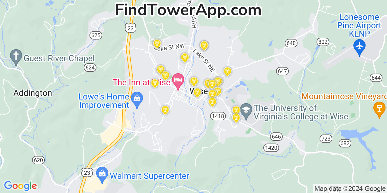 AT&T 4G/5G cell tower coverage map Wise, Virginia