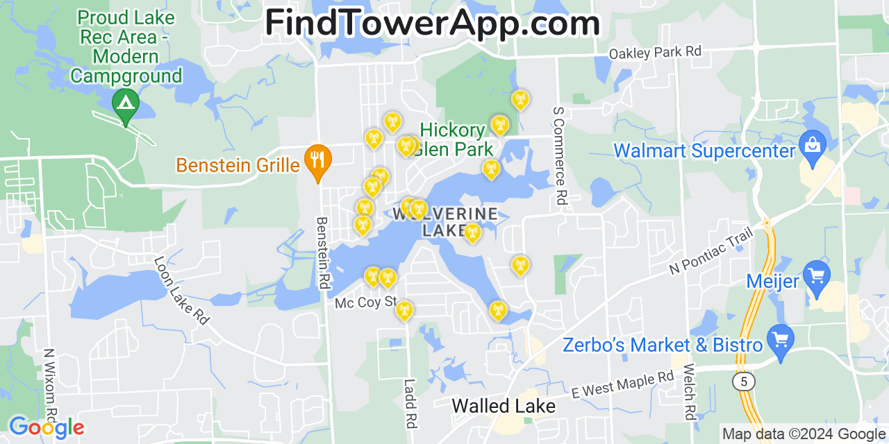 Verizon 4G/5G cell tower coverage map Wolverine Lake, Michigan