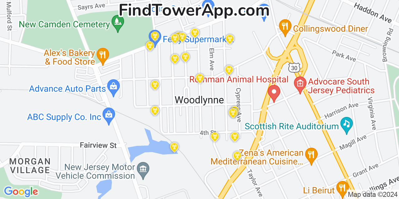 AT&T 4G/5G cell tower coverage map Wood Lynne, New Jersey