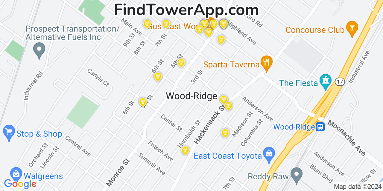 AT&T 4G/5G cell tower coverage map Wood Ridge, New Jersey