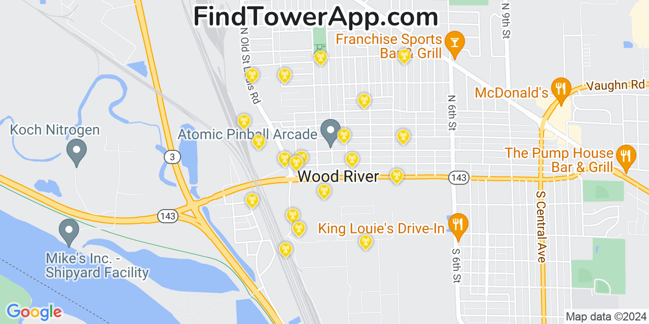 AT&T 4G/5G cell tower coverage map Wood River, Illinois