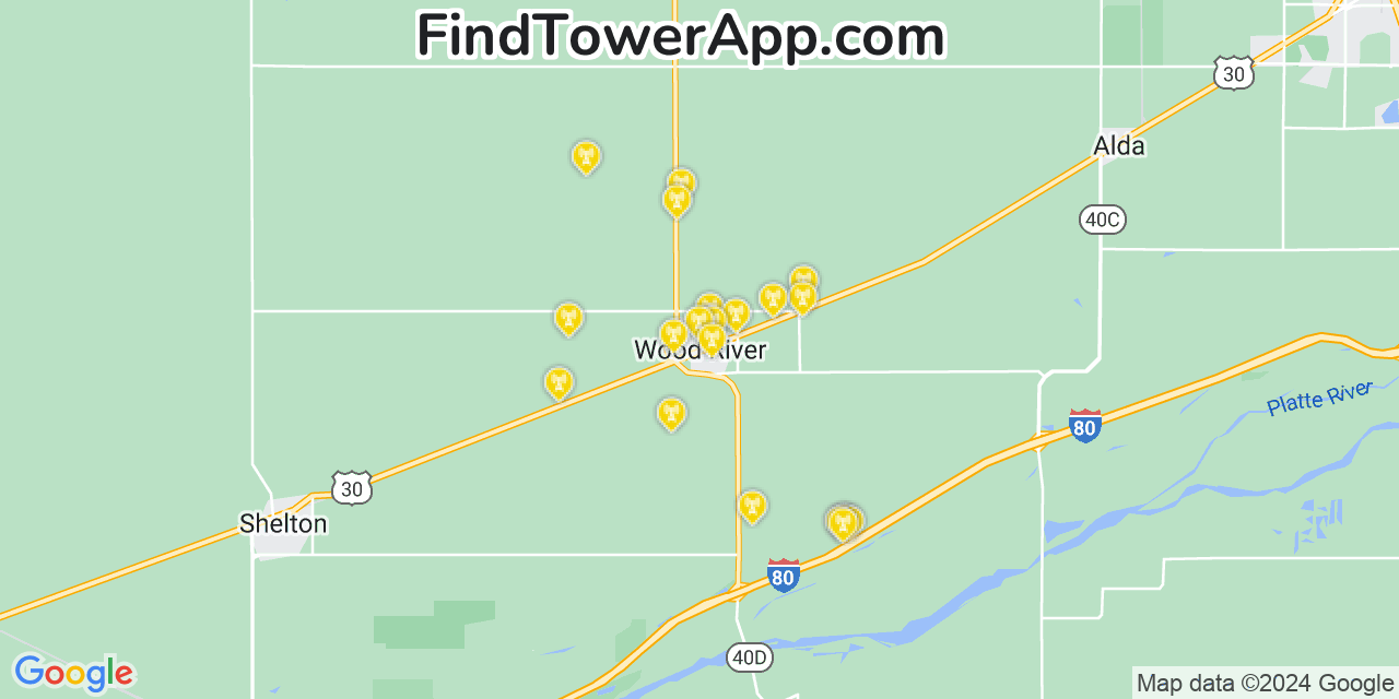 AT&T 4G/5G cell tower coverage map Wood River, Nebraska