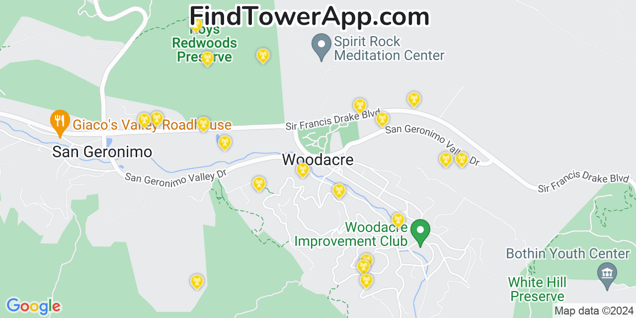 T-Mobile 4G/5G cell tower coverage map Woodacre, California