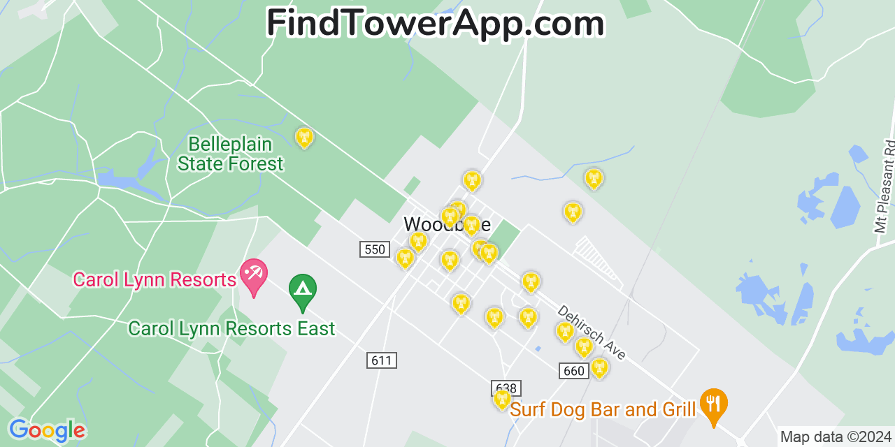 AT&T 4G/5G cell tower coverage map Woodbine, New Jersey
