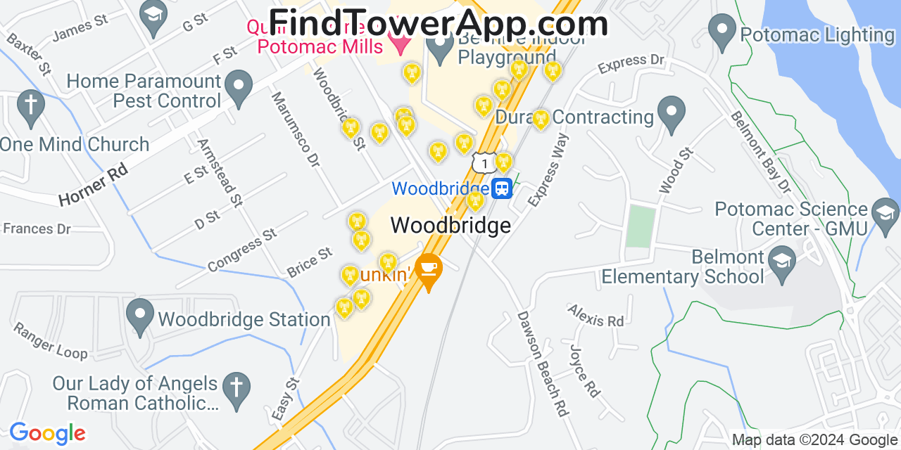 Verizon 4G/5G cell tower coverage map Woodbridge, Virginia