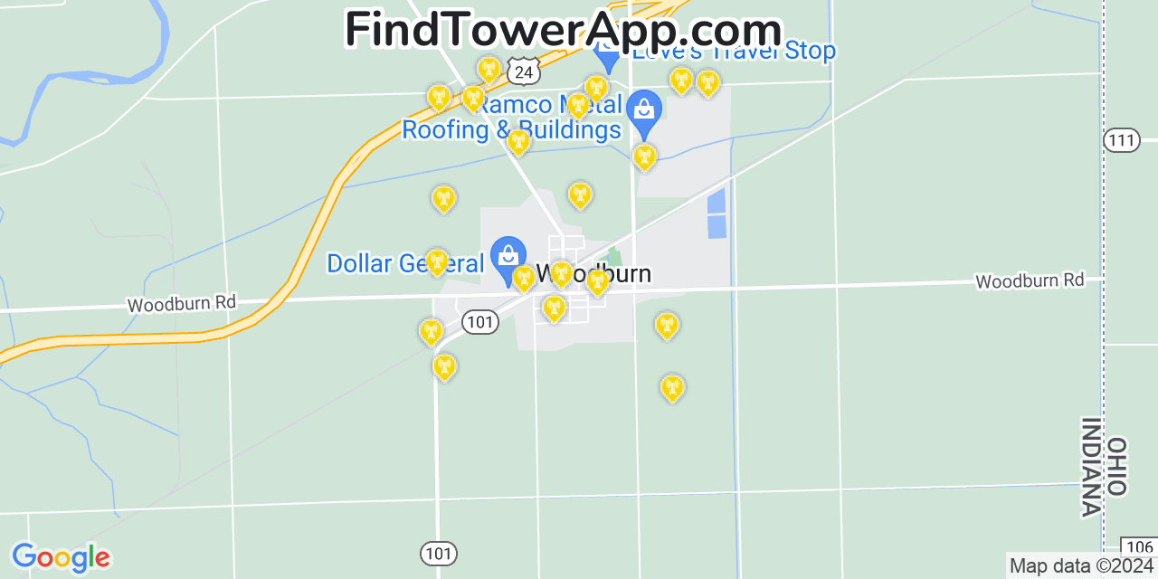 AT&T 4G/5G cell tower coverage map Woodburn, Indiana