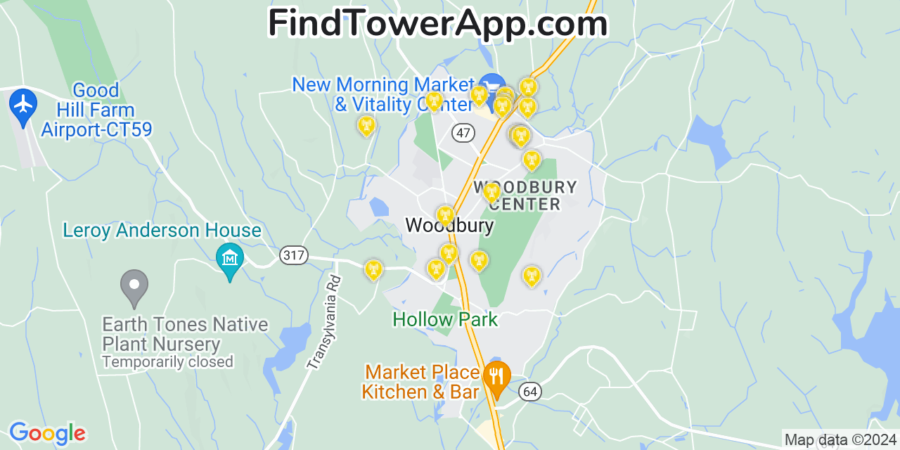 T-Mobile 4G/5G cell tower coverage map Woodbury Center, Connecticut