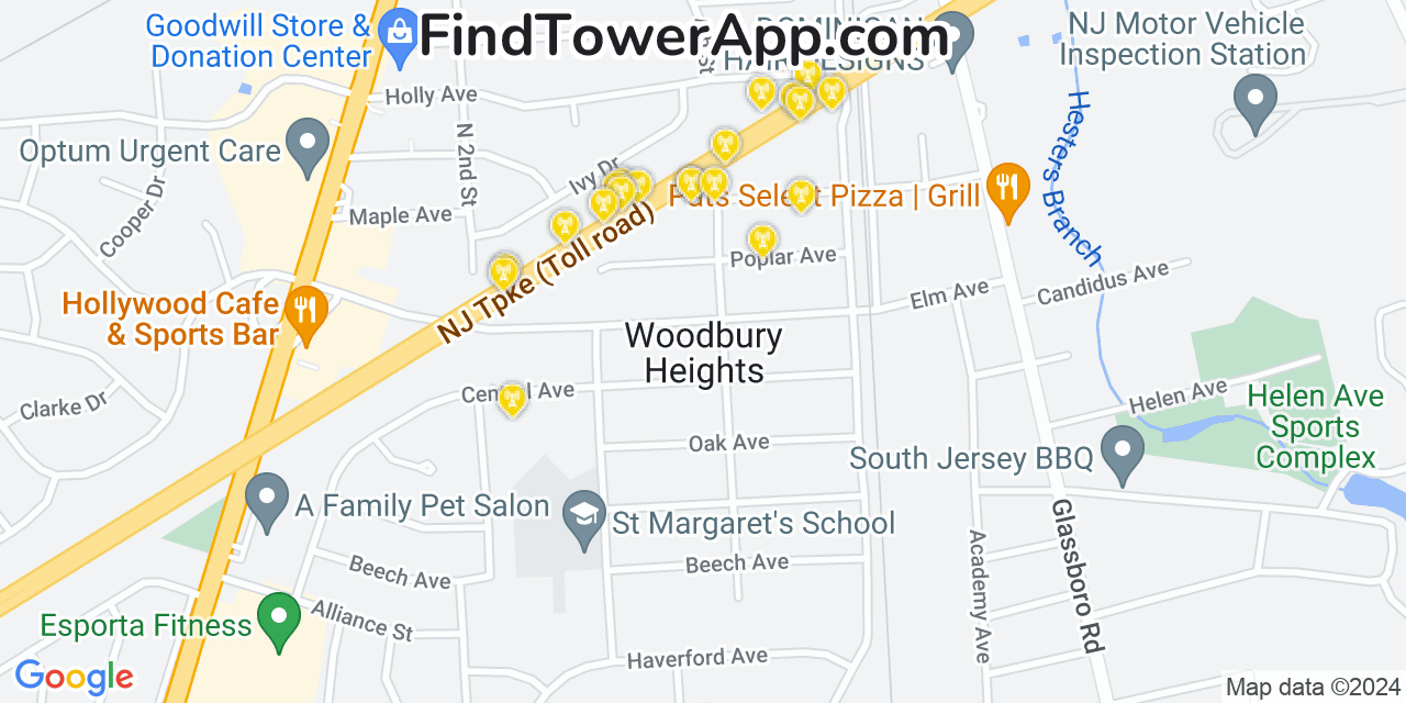 AT&T 4G/5G cell tower coverage map Woodbury Heights, New Jersey
