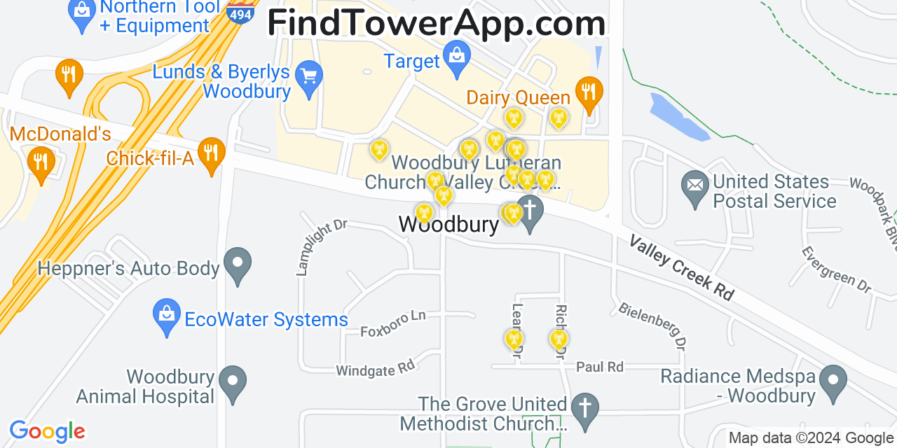 AT&T 4G/5G cell tower coverage map Woodbury, Minnesota