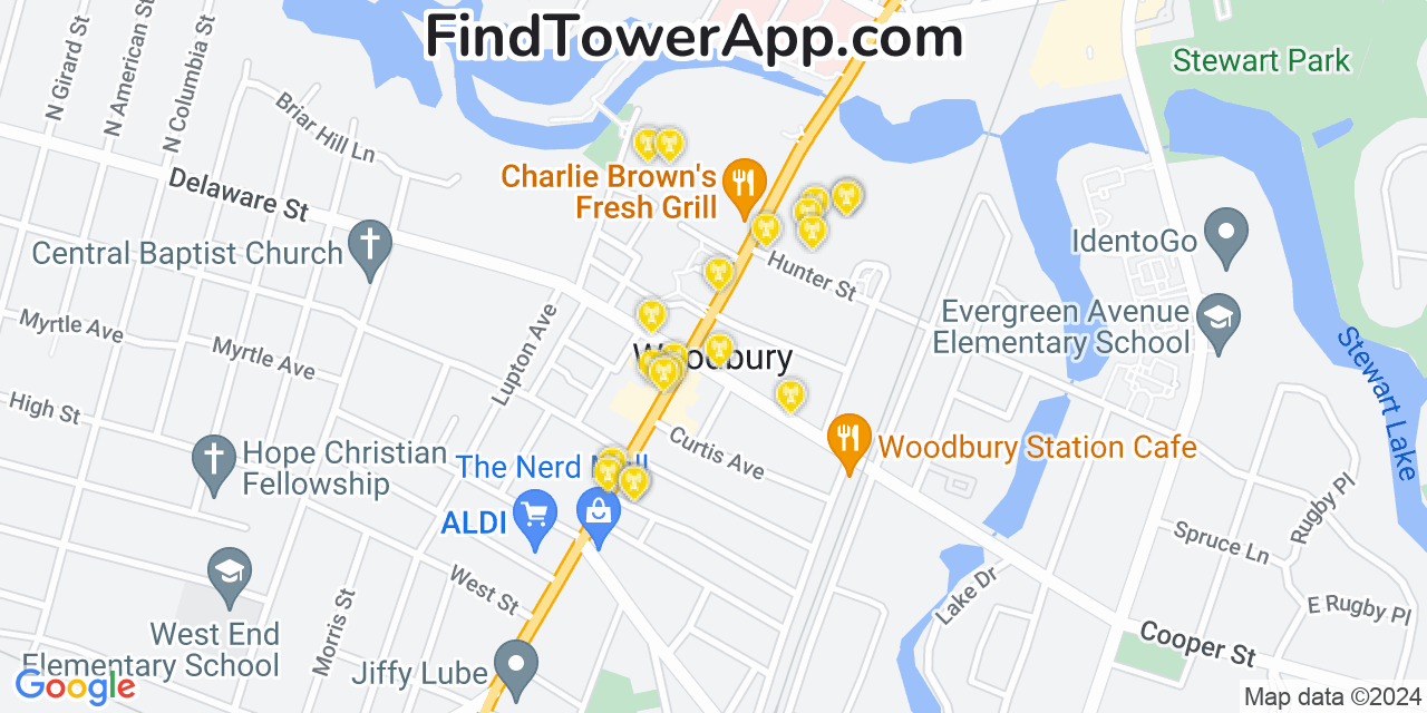 AT&T 4G/5G cell tower coverage map Woodbury, New Jersey