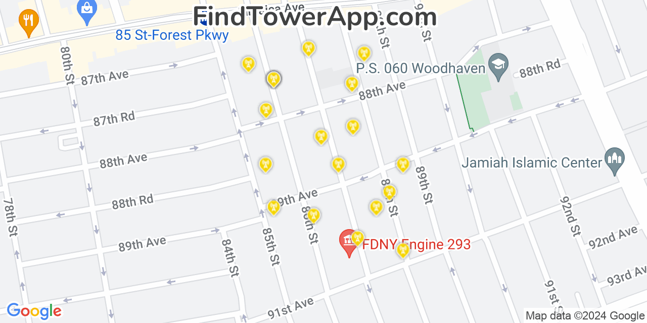 Verizon 4G/5G cell tower coverage map Woodhaven, New York