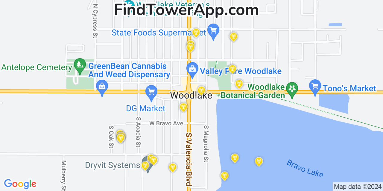 AT&T 4G/5G cell tower coverage map Woodlake, California
