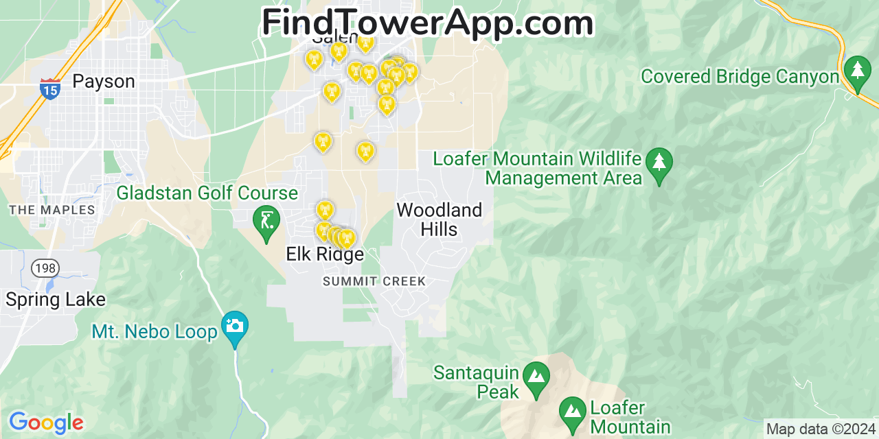 Verizon 4G/5G cell tower coverage map Woodland Hills, Utah