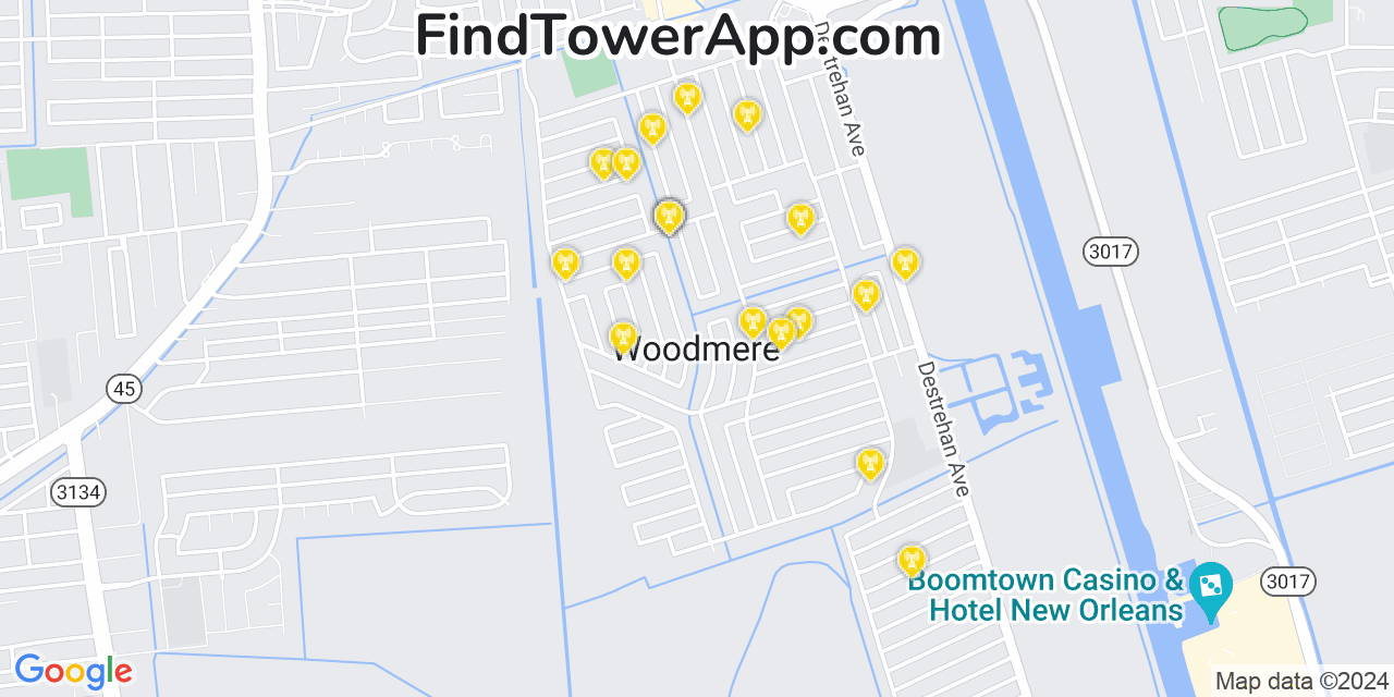 AT&T 4G/5G cell tower coverage map Woodmere, Louisiana