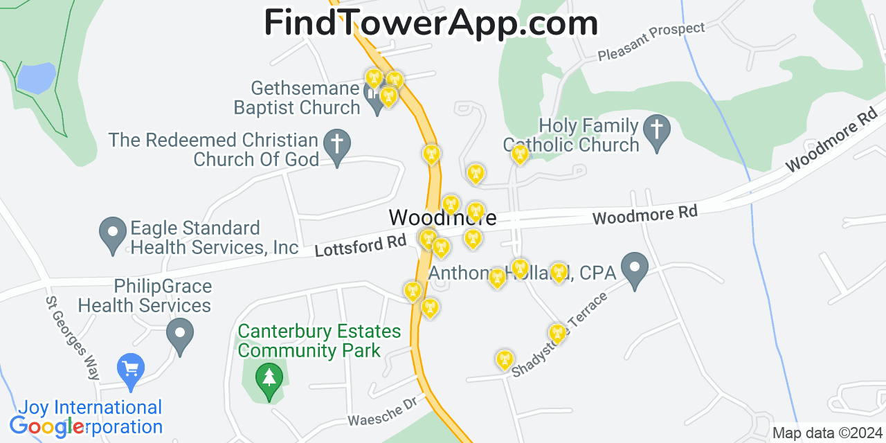 AT&T 4G/5G cell tower coverage map Woodmore, Maryland