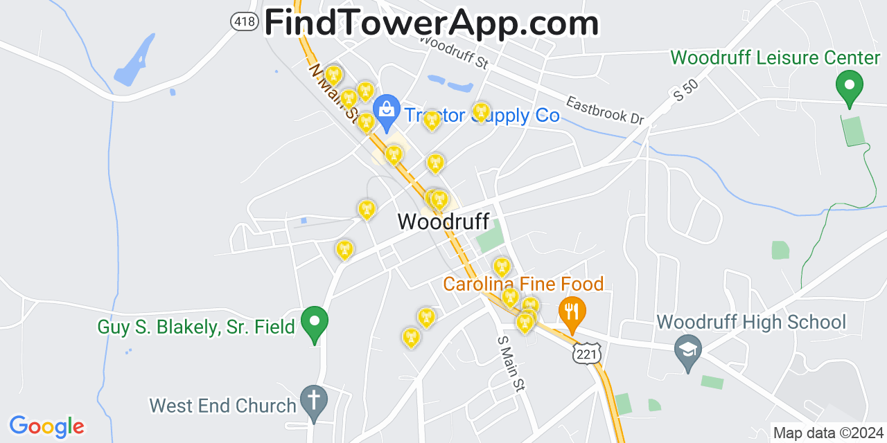 Verizon 4G/5G cell tower coverage map Woodruff, South Carolina