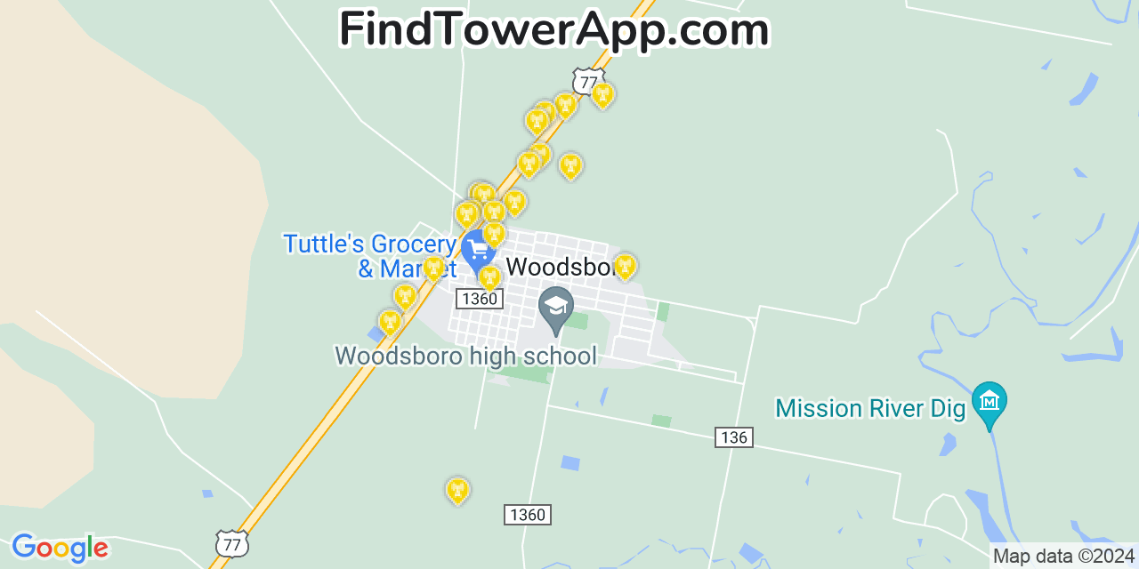 Verizon 4G/5G cell tower coverage map Woodsboro, Texas