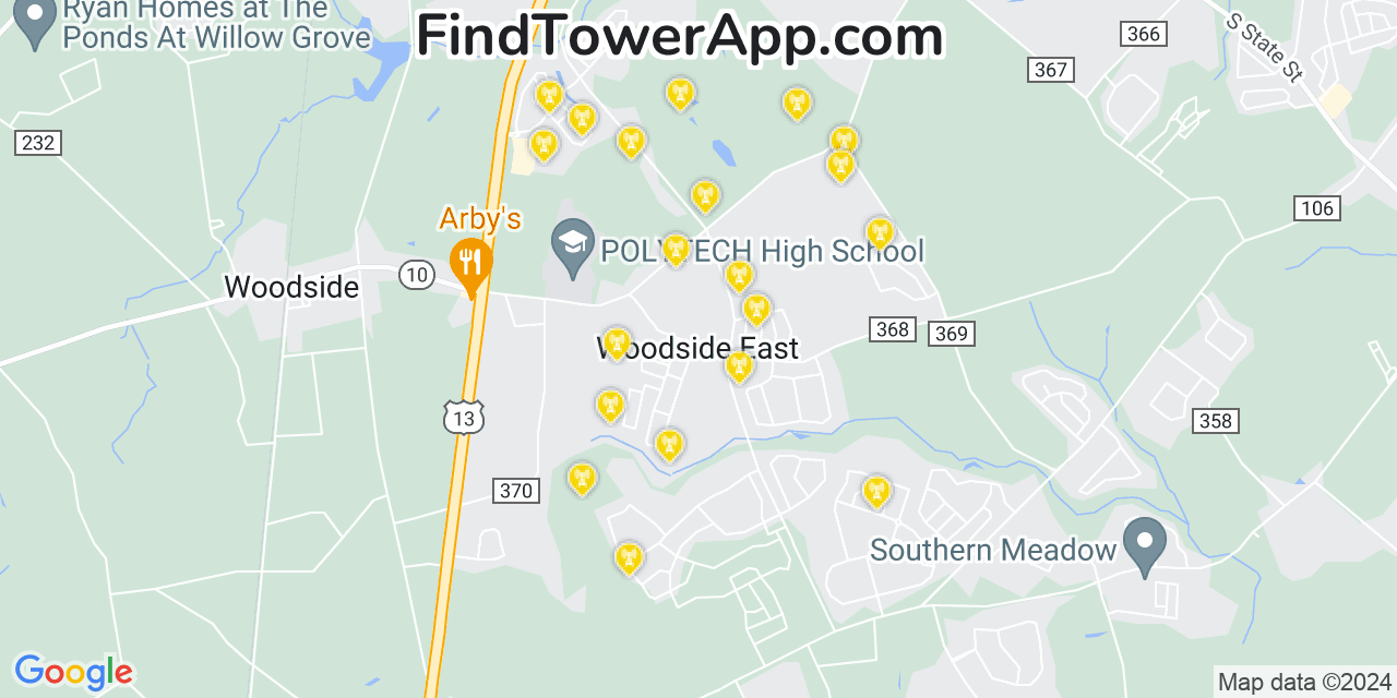 Verizon 4G/5G cell tower coverage map Woodside East, Delaware