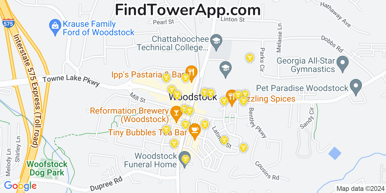 AT&T 4G/5G cell tower coverage map Woodstock, Georgia