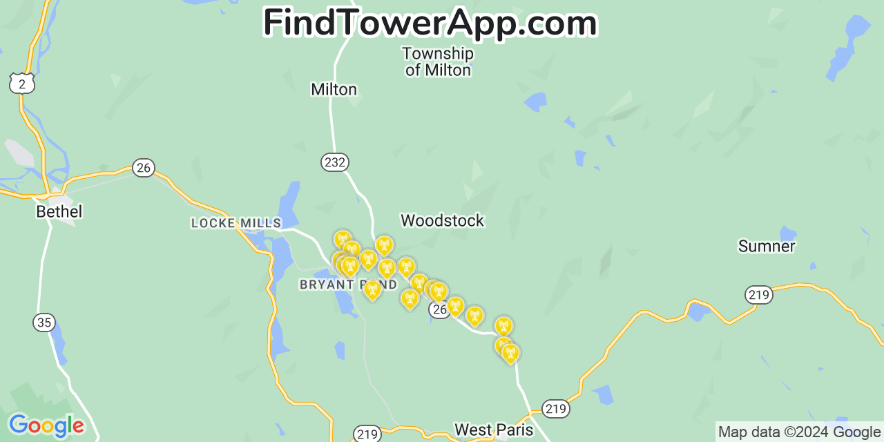 AT&T 4G/5G cell tower coverage map Woodstock, Maine