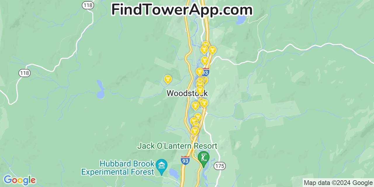 AT&T 4G/5G cell tower coverage map Woodstock, New Hampshire