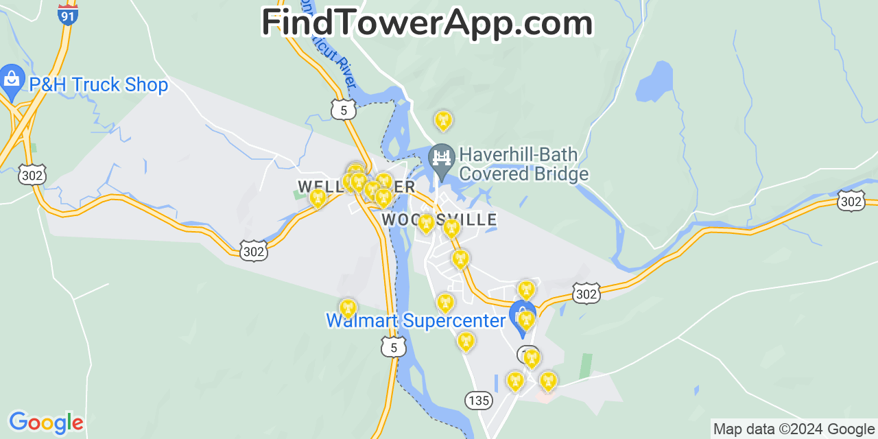 AT&T 4G/5G cell tower coverage map Woodsville, New Hampshire