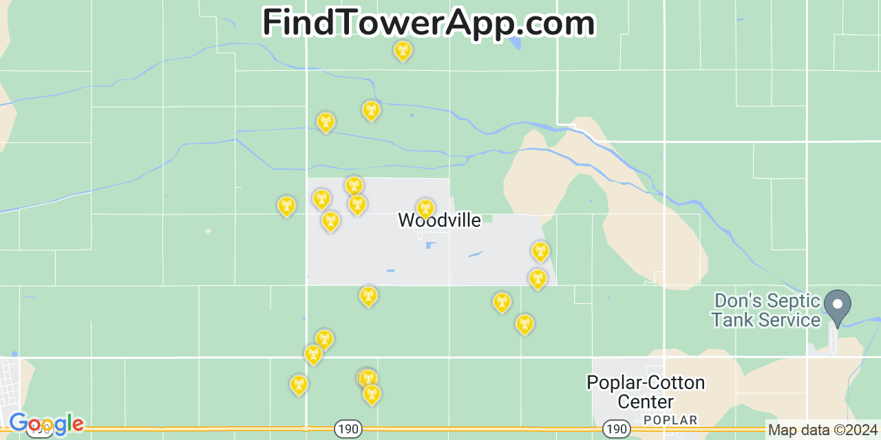 Verizon 4G/5G cell tower coverage map Woodville, California