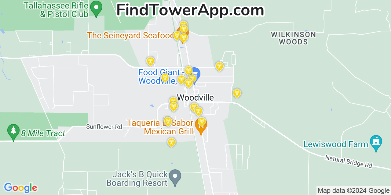 AT&T 4G/5G cell tower coverage map Woodville, Florida